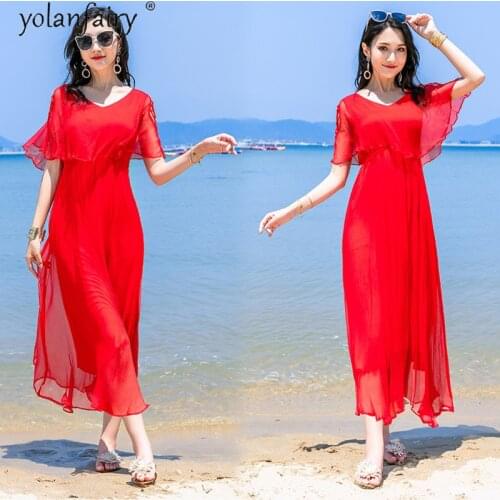 100% Silk White Dress for Women Summer 2021 Beach Maxi Dress Female Elegant Ladies Dresses Casual Vestido De Mujer Pph5109