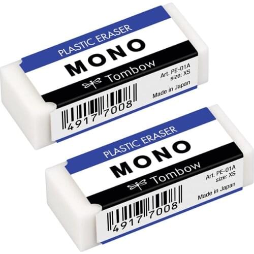 2pcs Tombow MONO Plastic Eraser Dust Free XS PE-01A Rubber Cleanly Removes Marks Without Damaging Paper Great for school or art