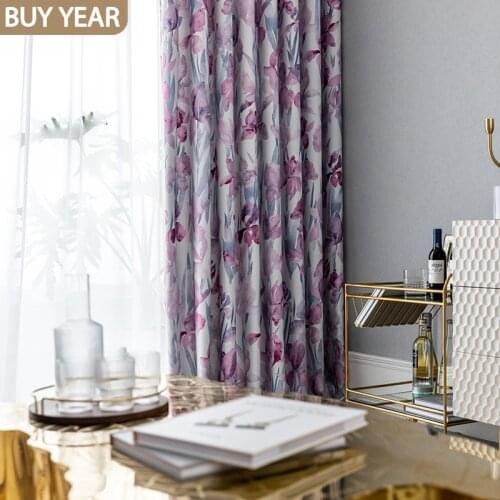 2021 New Modern Curtins for Living Dining Room Bedroom Simple Watercolor Floral Print French Window