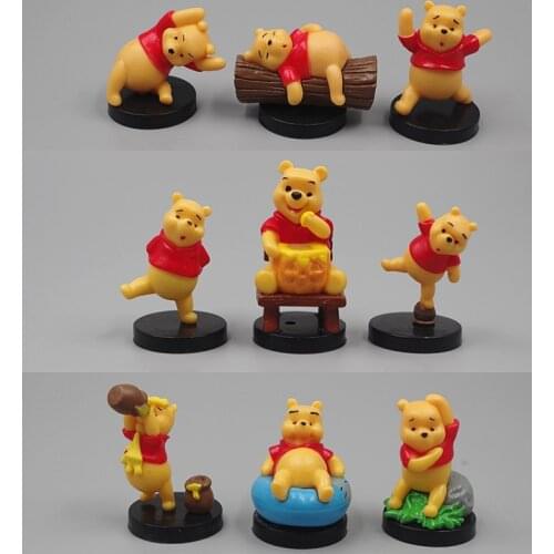 9 Pcs/set Disney Winnie The Pooh Model Cartoon Anime Figure Pooh Bear Dolls Cake Accessories Decoration Kids Collection Toys