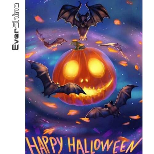 Evershine Diamond Painting Halloween Full Square Round Diamond Embroidery Pumpkin Cartoon Cross Stitch Art DIY Home Decor Gift