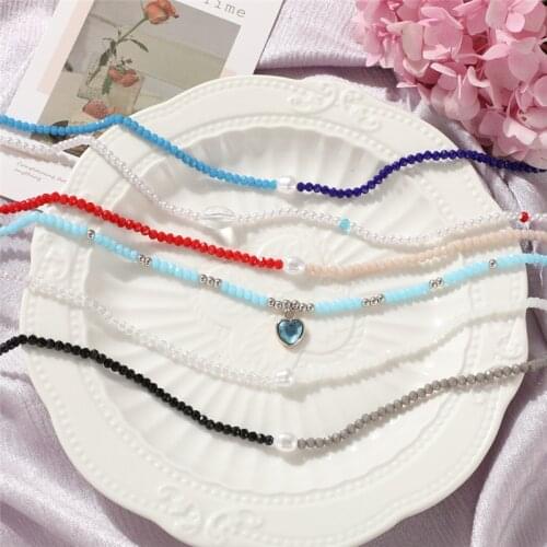 Asymmetric Irregular Beaded Necklaces for Women Boho Crystal Heart Pearl Beads Choker Necklace Female Jewelry chain necklace