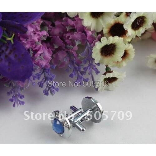 FREE SHIPPING 2 Sets skyblue rhinestone round cufflink Cuff links #22241