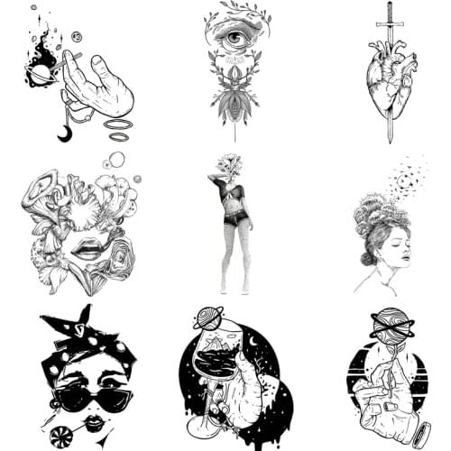 Black Simple Girl Patch Skull Stripe Iron-On Transfers For Clothing Fashion T-shirt Garment Accessories Fabric Thermo-Stickers