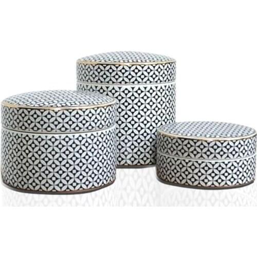 Jingdezhen Ceramic jar pot Modern Black Edge Stripe With Lid Storage pot Porcelain Ginger jar vase