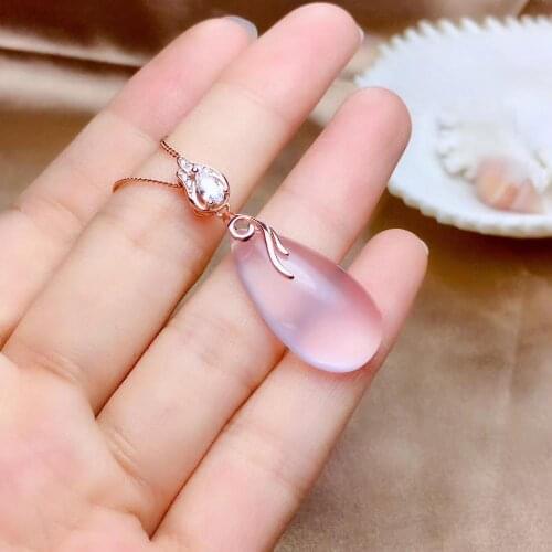Elegant Anniversary Gift 100% Natural Real Rose Quartz necklace pendant 925 sterling silver Fine jewelry 13*25mm