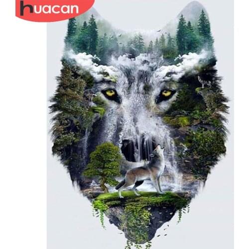 HUACAN DIY Diamond Painting 5D Wolf Diamond Art Embroidery Waterfall Scenery New Arrival Mosaic Home Decor