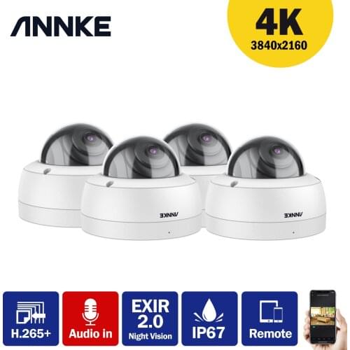 ANNKE 4PCS Ultra HD 8MP POE Camera 4K Outdoor Indoor Weatherproof Security Network Dome EXIR Night Vision Email Alert CCTV Kit