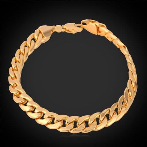 Kpop Men Bracelets Bangles Gold Color Fashion High Quality Jewelry 22CM Long 8MM Width Men Chain Bracelet H021