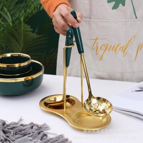 Creative ceramic handle soup spoon leaky spoon household long handle large soup stainless steel kitchen hot pot soup leaky set