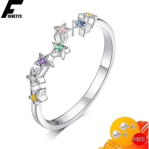 Trendy Ring s925 Silver Jewelry with Zircon Gemstone Star Shape Finger Rings for Women Wedding Promise Party Ornaments Wholesale