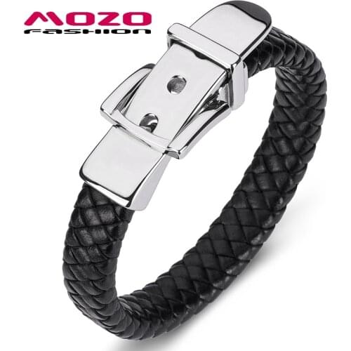 MOZO Fashion Bangle Classic Genuine Leather Belt Buckle Bracelet For Men Hand Charm Jewelry Braided Handmade Wholesale Price