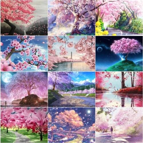 Cartoon Anime Japanese Scenery 5D Diamond Painting Cherry Blossoms Picture of Rhinestones Embroidery Mosaic Home Decor