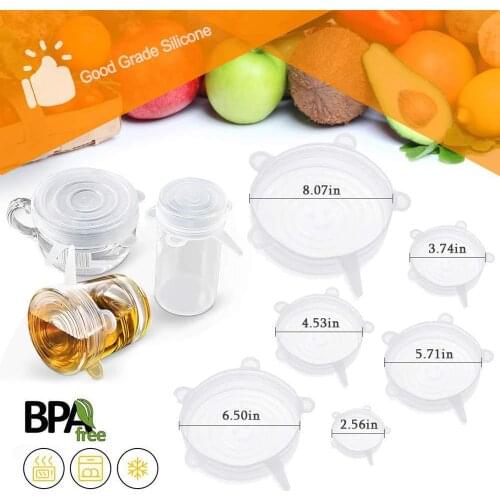 6Pcs/ Set Silicone Stretch Lids Set-Reusable Durable Silicone Food Storage Covers Expandable to Fit Various Size Shape Container
