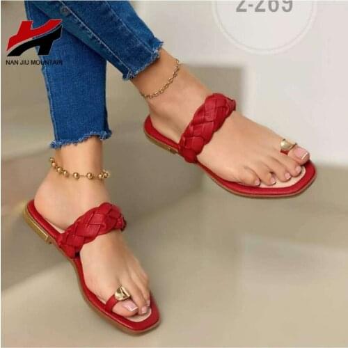 NAN JIU MOUNTAIN 2021 Womens Shoes Flat Slippers Summer Outdoor Beach Sandals Solid Color Weave Plus Size 41