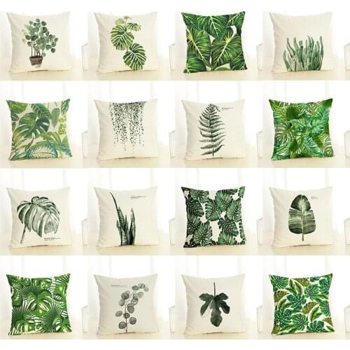 Ins New Product Green Plant Pillowcase Printed Cotton Linen Linen Sofa Cushion Bedside Backrest Soft Bag Pillow