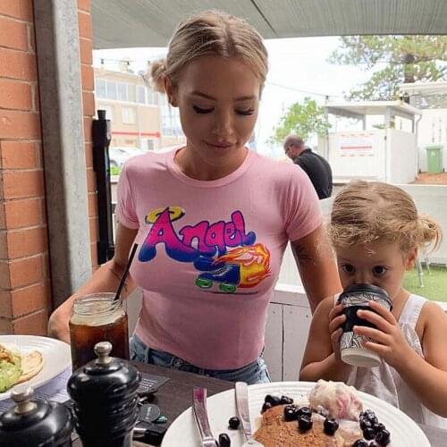 New Womens Round Neck Short Sleeve Slim Fit Neck Print T-Shirt