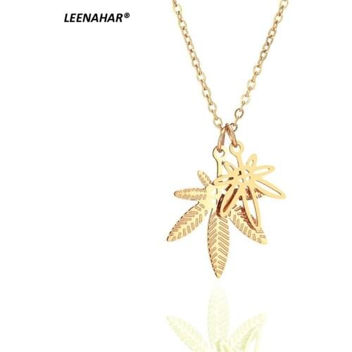 18K Gold Plated Maple Leafs Necklace Stainless Steel Plant Leaves Pendant Fashion Elements Flower Necklaces Chain Gift SN1087