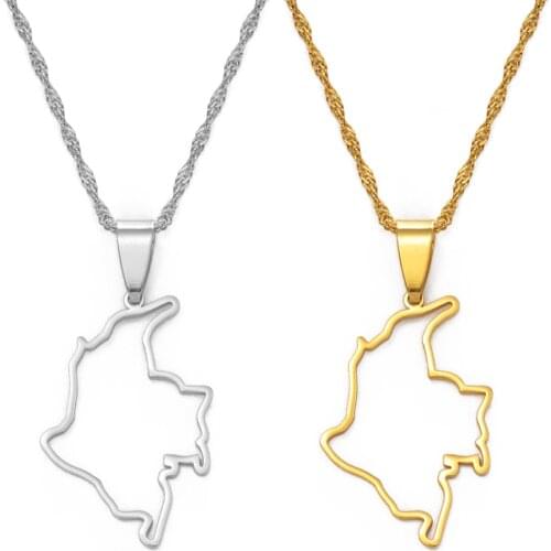 Anniyo 3.1cm Outline Colombia Map Pendant Necklace Silver Color/Gold Color Jewelry Map of Colombian Chains #200321