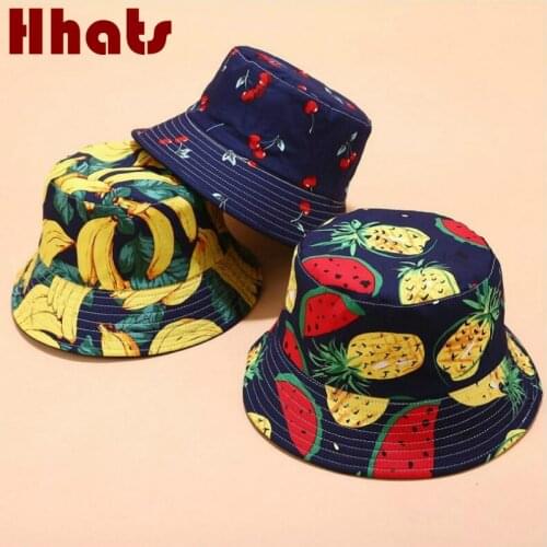 Fashion Printed Fruit Reversible Bucket Hat For Women Cotton Two Side Wear Floral Fishing Cap Summer Female Beach Sun Panama