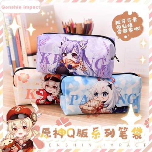 Anime Genshin Impact Diluc Klee Venti Paimon Cosplay Storage Pen Bag Pencil Case Cartoon Student High Capacity Stationery Box