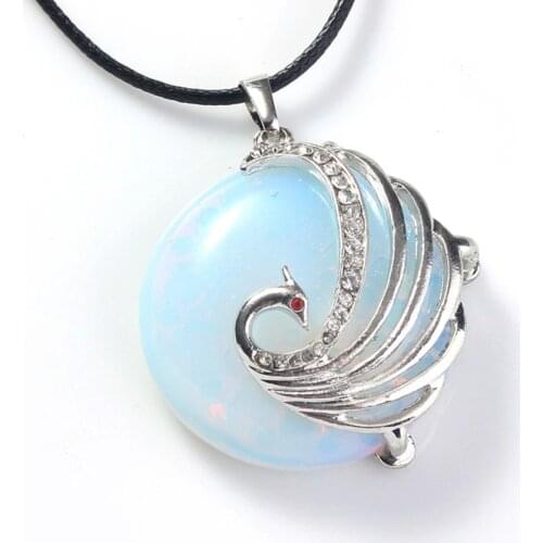 FYSL Silver Plated Chinese Phoenix Wrap Round Oaplite Opal Pendant Rope Chain Necklace Blue Sand Stone Jewelry