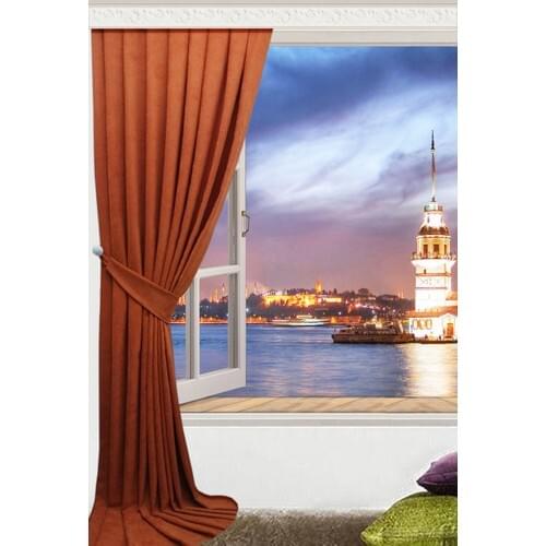 Nature Curtain Fabric Lace-Up Canvas Pleated Backdrop Curtain Orange 110x260 cm