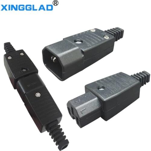 IEC Straight Cable Plug Connector 3 Pin AC Socket C13 C14 Black Male&Female Plug Rewirable Power Connector 10A 250V