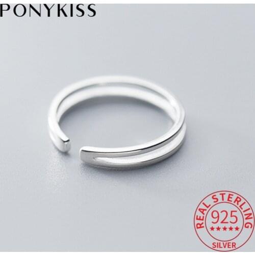 PONYKISS S925 Sterling Silver Double layer adjustable Opening Ring for unisex fine jewelry Accessory Party minimlist Gift
