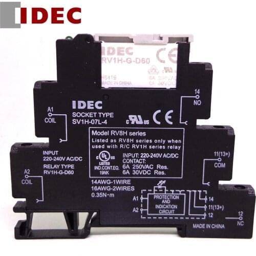 IEDC RELAY RV1H-G-D60 SV1H-07L-4 RV8H-L-AD220 220V 220-240VAC/DC 6A 1CO Slim Relay Screwless terminal sock with LED Wafer relay