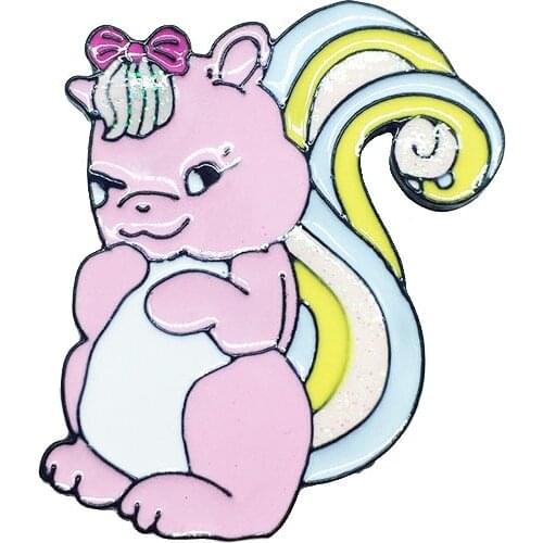 Pink Big Tail Squirrel Metal Enamel Brooch Color Bright Powder Tail Bow Cat Badge Pin Cute Trendy Costume Jewelry Gift