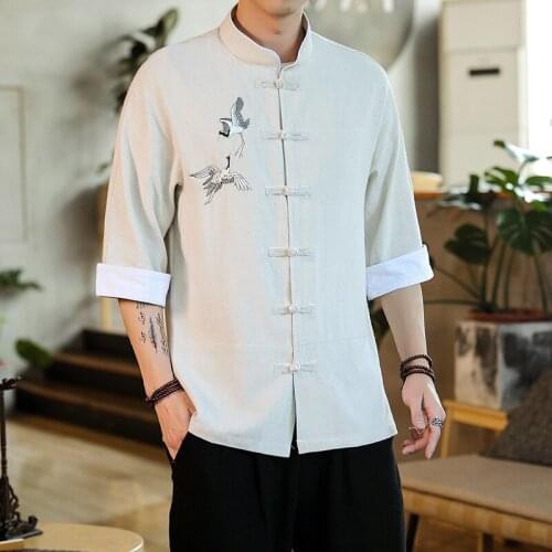 5XL summer men tai chi kungfu yoga shirt linen embroidery loose plus size sweatshirt casual jogger workout meditation shirt