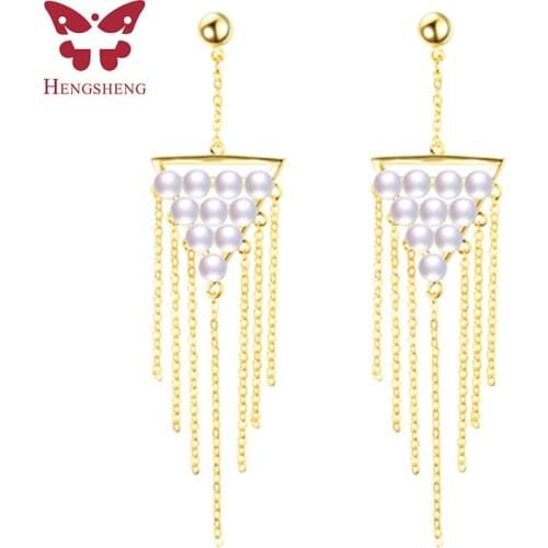Golden Tassel 4-5mm Bread Pearl Earrings 925 Sterling Silver Earrings For Women 100% Genuine Pearl Earings Fashion Jewelry 2021
