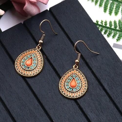 Vintage Water Drop Earrings For Women Tibetan Jewelry 2020 Orange Wedding Bridal Earrings Hanging Gypsy Jewelry Oorbellen