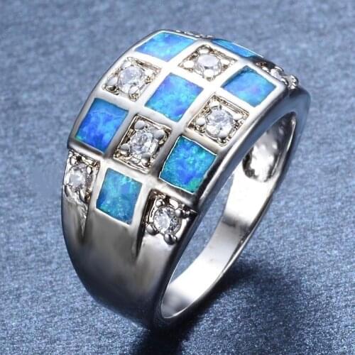 Vintage Zircon Square Blue Imitation Fire Opal Rings For Women Accessories Wedding Jewelry Party Gift
