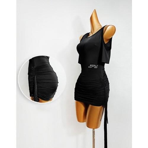 2020 Latin Dance Dress Women DL508 Shoulder Hole Wrinkle Design Performance Costume Dancing Cloth Belly Chacha Ballroom Dresses