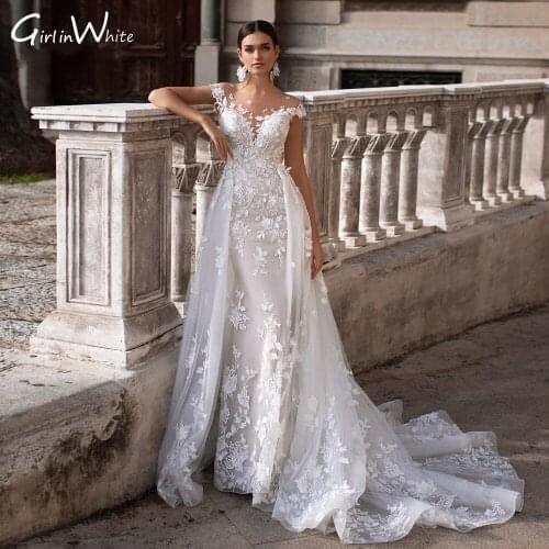 Sexy Backless Cap Sleeve Lace Mermaid Wedding Dresses 2021 Elegant Appliques Detachable Train Button Trumpet Bride Gown