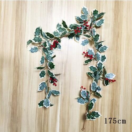 1PC 1.75m/2.45m Green Leaves Red Flower Garland Artificial Plant Vine Christmas Home Decor Plastic Rattan String Artificial Vine
