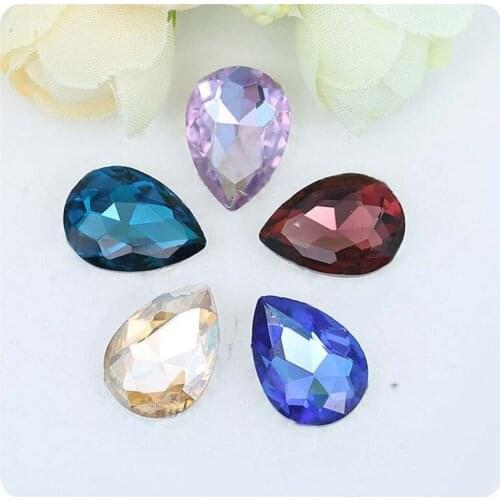 10PCS Drop Shape Glass Rhinestones with Claw Sew on Teardrop Crystal Stone Strass Diamond Metal Base Buckle Wedding Decoration