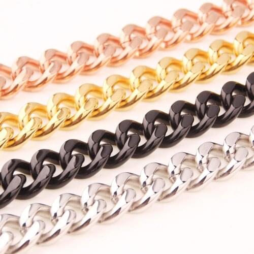 13/15mm Gold Black Silver Color Top Quality Polished Stainless Steel Mens Chain CURB CUBAN Necklace or Bracelet 1 Pcs New