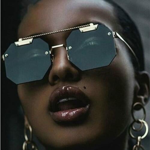 2021 Polygon Rimless Sunglasses Men Women Fashion Shades UV400 Vintage Glasses Oculos