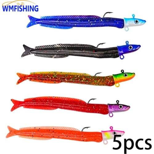 5pcs Fishing Lure 14g/130mm Jig Head Soft Black Minnow Soft Minou Bass Pike Soft Fishing Lure Easy Shiner Worm Hook Fishing Bait