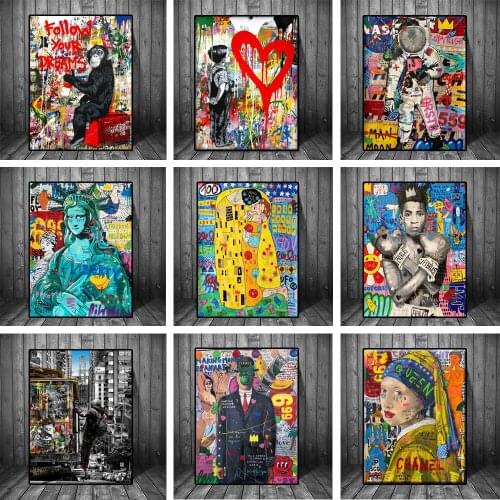 Free personality graffiti street art painting prints painting abstract character wall picture living room home decoration poster