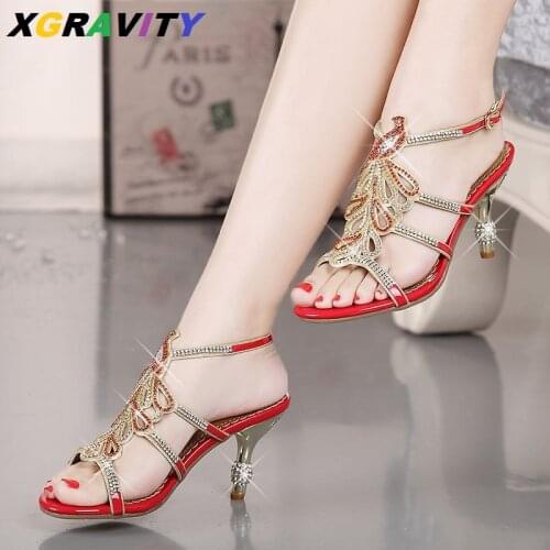 D017 2021 New Thin High Heel Summer Shoes Open Toe Rhinestone High Heel Sandals Sexy Comfortable Ladies Evening Shoes Female