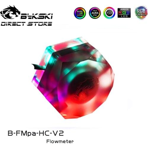 Bykski A-RGB Flowmeter Hexagon RGB Lighting Water Flow Detecter Acrylic 12V Water Flow Sensor Transperant Cooler B-FMpa-HC-V2