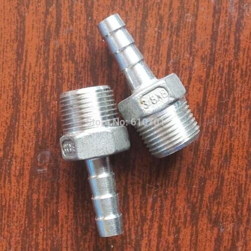 3/8" Male Thread Pipe Fitting x 8mm Barb Hose Tail Connector Stainless Steel BSP