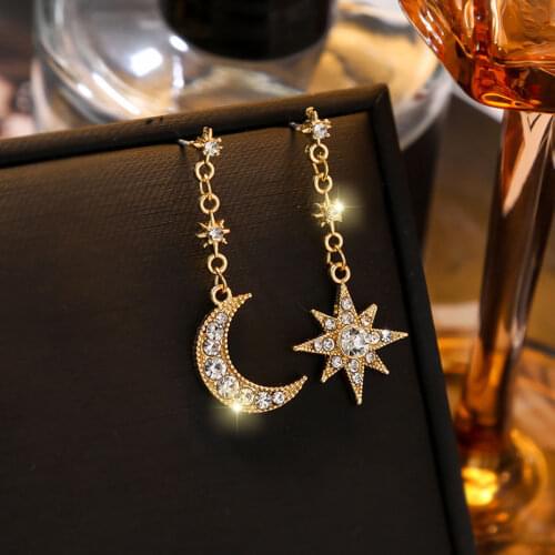 Crystal Fashion Star Women Party Dangle Earrings Star Moon Asymmetric Earrings Drop Earrings Jewelry Earrings