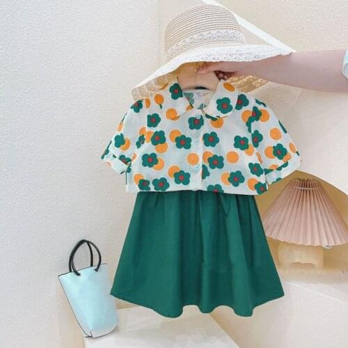 Summer Girls' Clothing Sets Fresh Style Bright Clolor Flowers Lapel Shirt+Half Skirt Baby Kids Clothes Suit Children Clothing