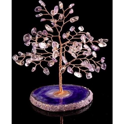 Natural Crystal Stone Amethyst Quartz Rainbow Crystal Cluster Specimen Lucky Tree Healing Christmas Decorator Quartz Ornaments