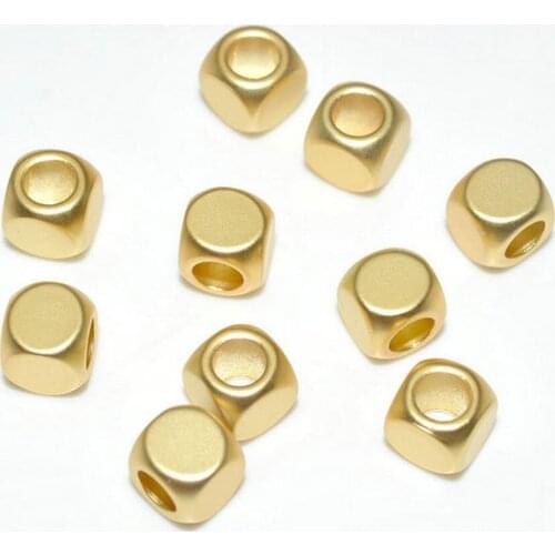 Matt Surface Gold Plating 6x6mm Cubic With 3mm Big Hole Metal Copper DIY Jewelry Making Loose Beads 20pcs